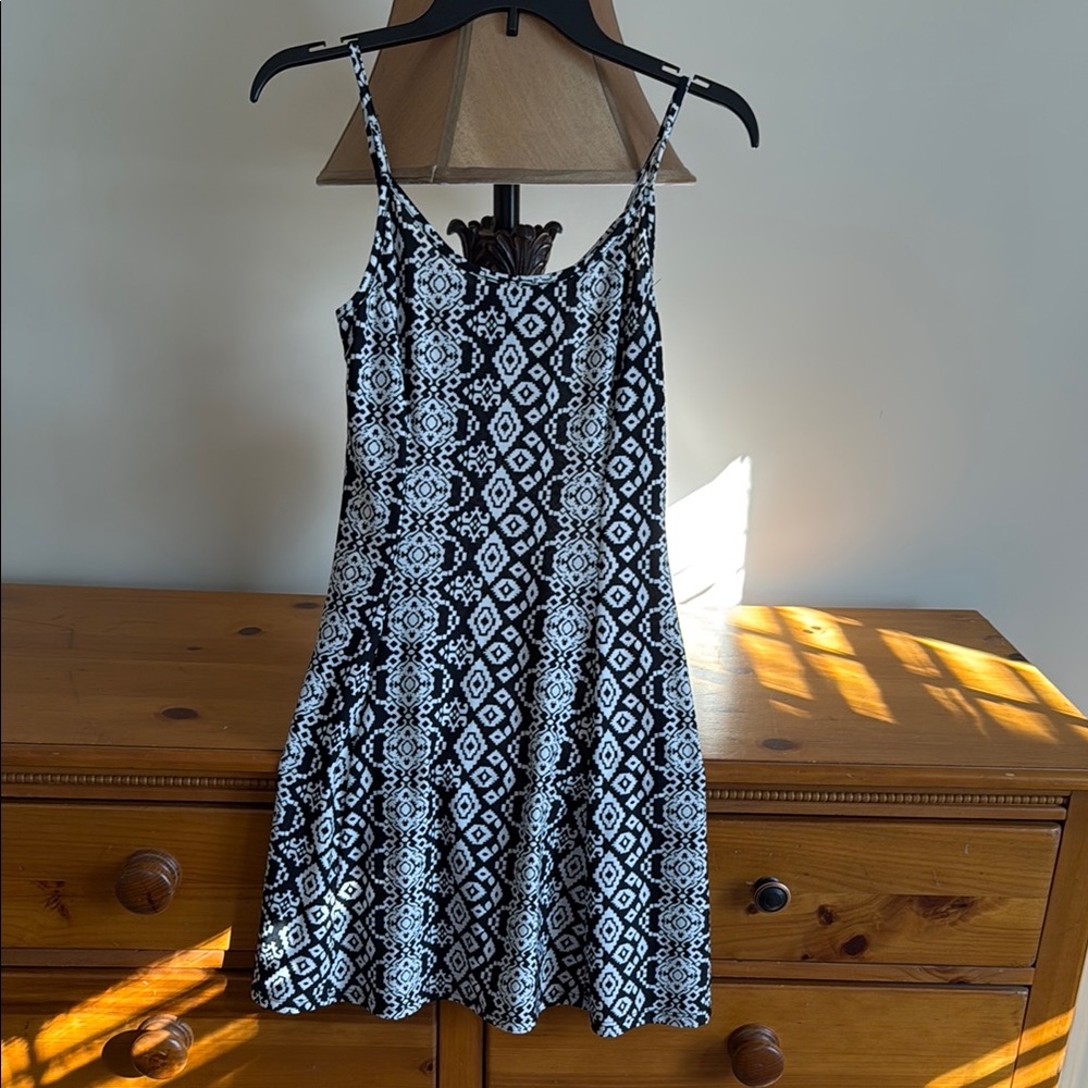 Aqua Black and White Sundress Sleeveless Spaghetti Strap Mini